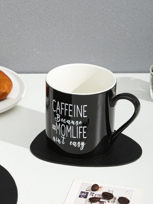 1pc Porcelain Mug, Modern Slogan Graphic Coffee Mug With Lid & Spoon For Home